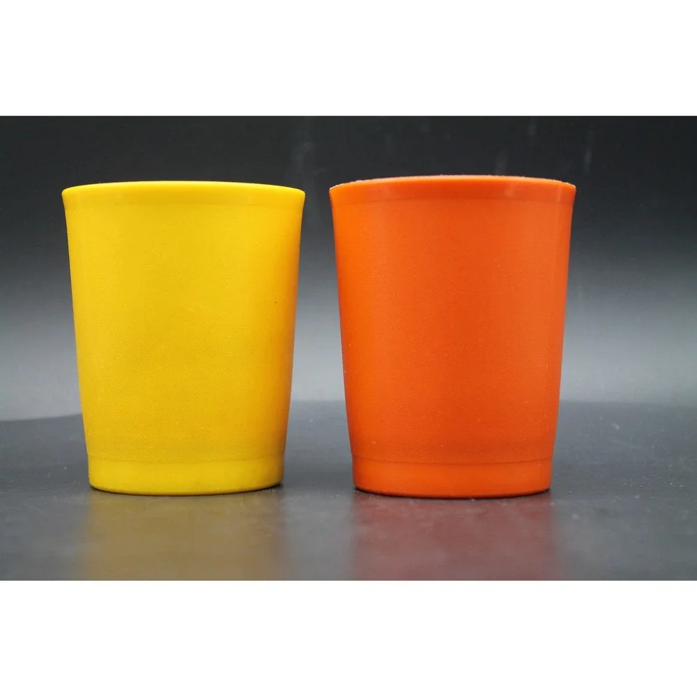 Vintage Tupperware Tumblers Set of 2 Orange Yellow Made in USA 3.5